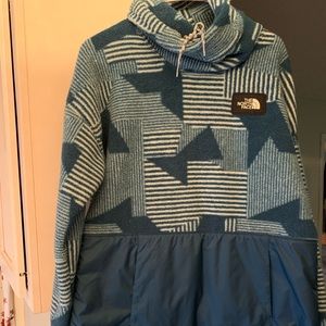 North Face Patterned Blue Fleece Sweatshirt